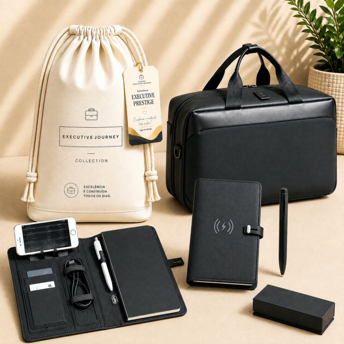 Executive Prestige Connection com bolsa de viagem, pasta executiva e caneta metálica personalizadas