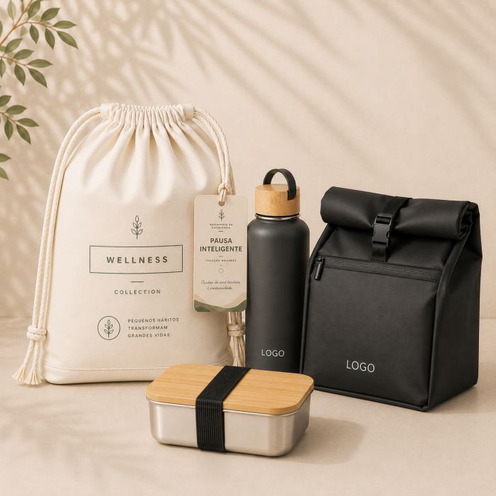 Pausa Inteligente Signature com bolsa térmica, marmita e garrafa térmica personalizadas